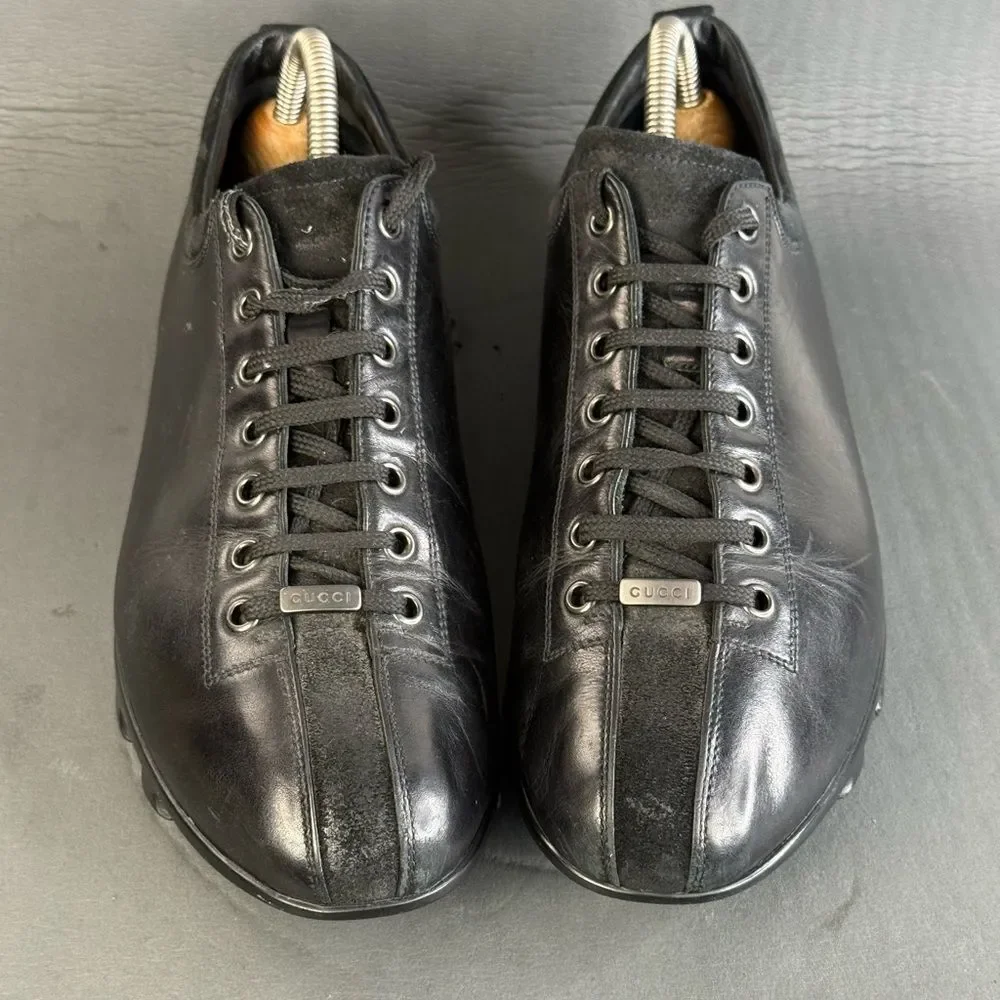 Gucci Vintage Black Leather Lace Up Sneaker shoes men’s size 9.5
